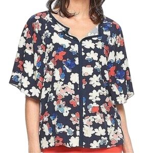 Elle | Women’s Draped‎ Dolman Short Sleeve Floral Top Navy Blue Red White Small